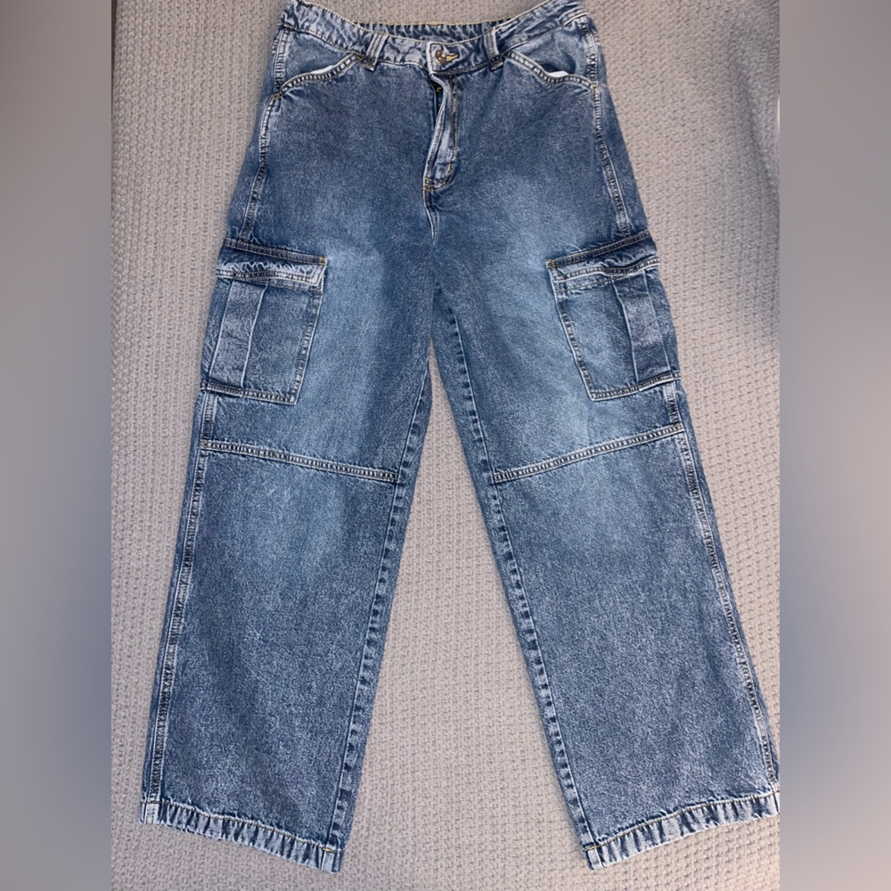 H&M Womens 90’s Baggy Blue Cargo Jeans